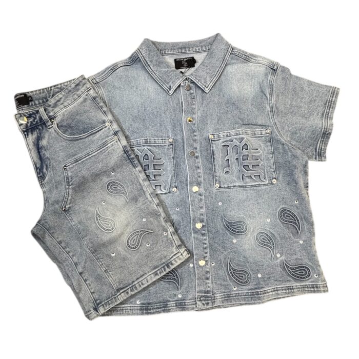 Mixed Emotion 'Paisley' Denim Shirt and Shorts Set