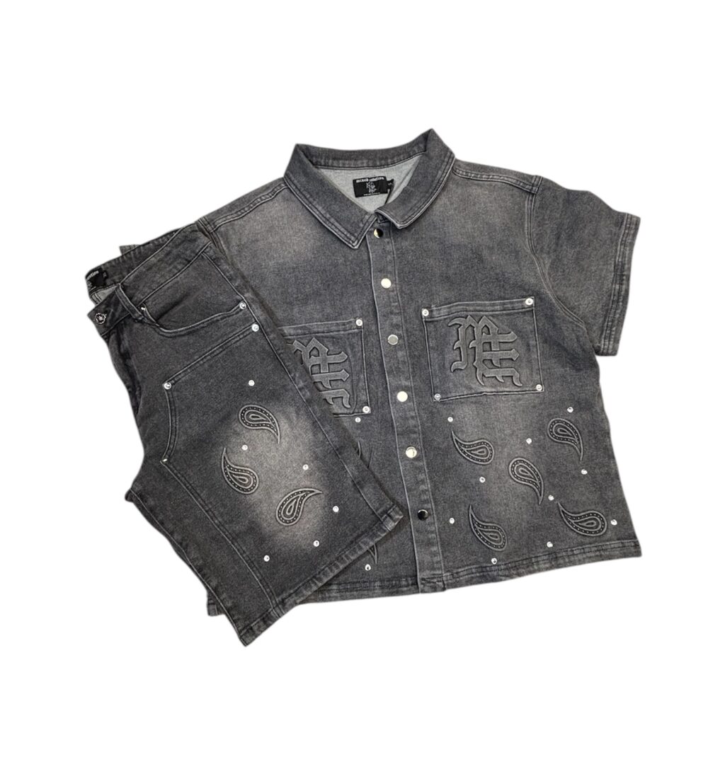 Mixed Emotion 'Paisley' Denim Shirt and Shorts Set - Image 8