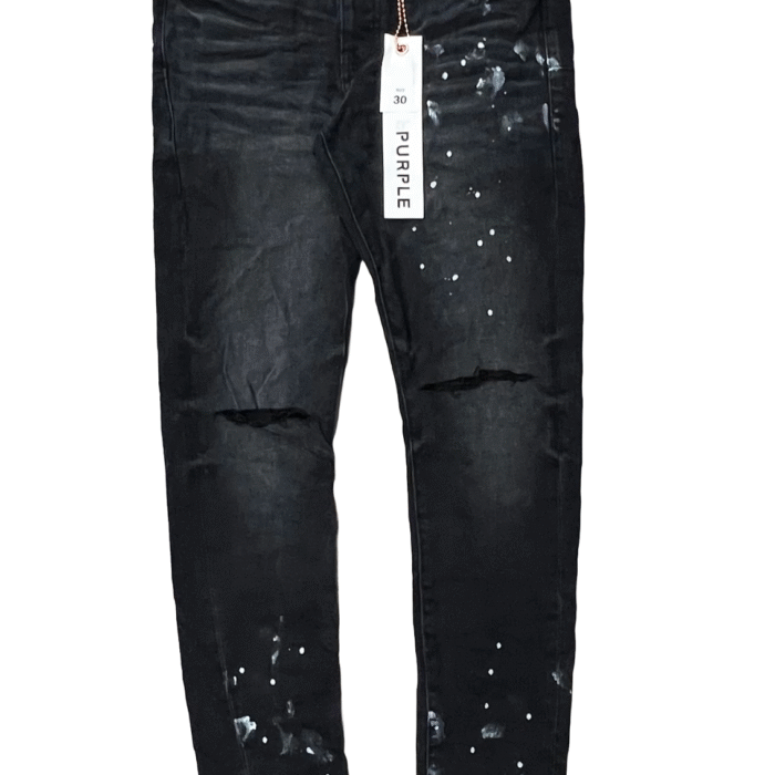 Purple Brand P001 Black Resin Knee Slit Jeans