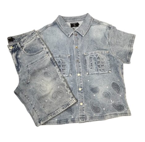 Mixed Emotion 'Paisley' Denim Shirt and Shorts Set