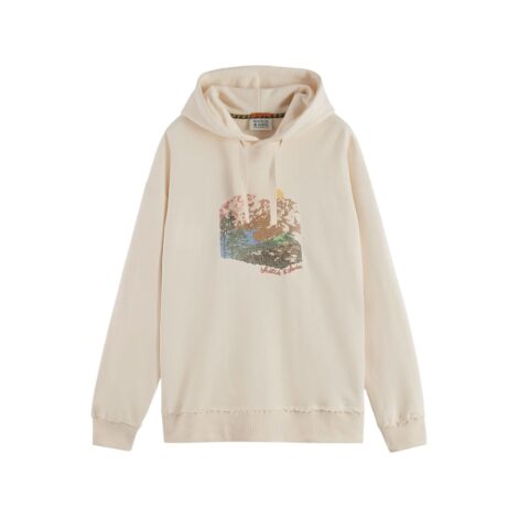 SCOTCH AND SODA Loose Fit Embroidered Artwork Hoodie – Eggnog